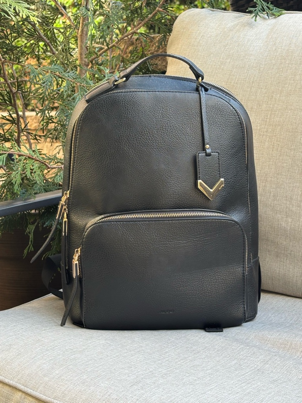 Aldo Black Leather Backpack with Gold Hardware